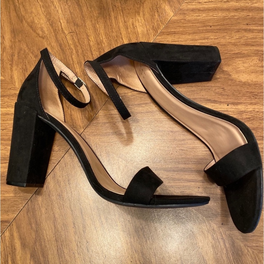Black Suede Chunky High Heels